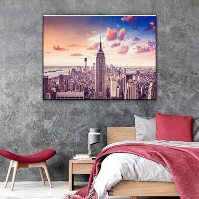City Landscape Empire State Building Sunset Usa Pround Multi Canvas Wall Art Ideas, Multi Piece Panel Canvas Home Decor Housewarming Gift Ideas Framed Prints, Canvas