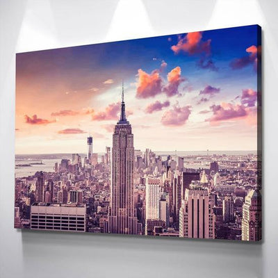 City Landscape Empire State Building Sunset Usa Pround Multi Canvas Wall Art Ideas, Multi Piece Panel Canvas Home Decor Housewarming Gift Ideas Framed Prints, Canvas