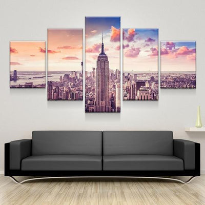 City Landscape Empire State Building Sunset Usa Pround Multi Canvas Wall Art Ideas, Multi Piece Panel Canvas Home Decor Housewarming Gift Ideas Framed Prints, Canvas