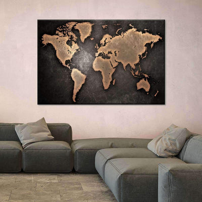 Oil Rubbed Bronze World Map Wood Style Vintage Retro Multi Canvas Wall Art Ideas, Multi Piece Panel Canvas Home Decor Housewarming Gift Ideas Framed Prints, Canvas