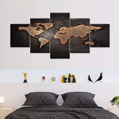 Oil Rubbed Bronze World Map Wood Style Vintage Retro Multi Canvas Wall Art Ideas, Multi Piece Panel Canvas Home Decor Housewarming Gift Ideas Framed Prints, Canvas