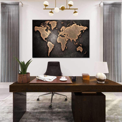 Oil Rubbed Bronze World Map Wood Style Vintage Retro Multi Canvas Wall Art Ideas, Multi Piece Panel Canvas Home Decor Housewarming Gift Ideas Framed Prints, Canvas