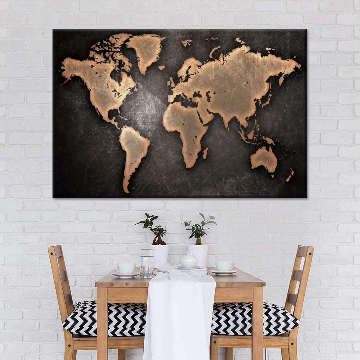 Oil Rubbed Bronze World Map Wood Style Vintage Retro Multi Canvas Wall Art Ideas, Multi Piece Panel Canvas Home Decor Housewarming Gift Ideas Framed Prints, Canvas