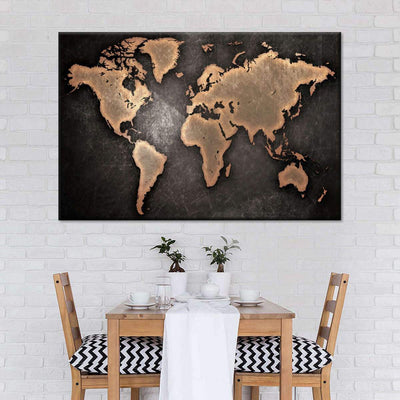 Oil Rubbed Bronze World Map Wood Style Vintage Retro Multi Canvas Wall Art Ideas, Multi Piece Panel Canvas Home Decor Housewarming Gift Ideas Framed Prints, Canvas