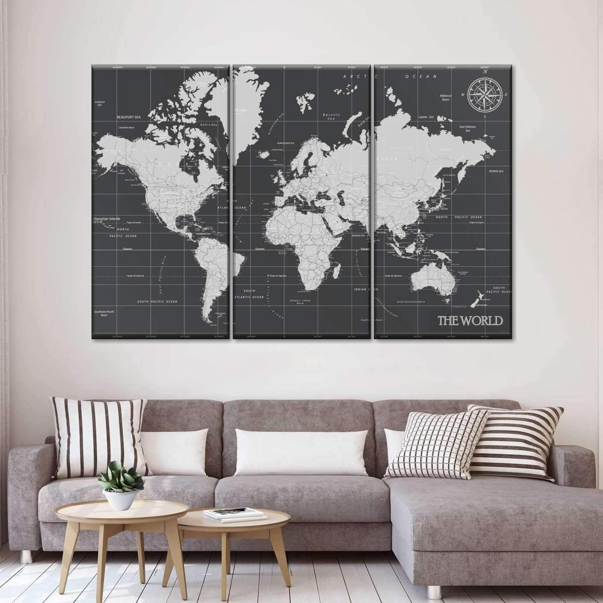 Oil Rubbed Bronze World Map Wood Style Vintage Retro Multi Canvas Wall Art Ideas, Multi Piece Panel Canvas Home Decor Housewarming Gift Ideas Framed Prints, Canvas