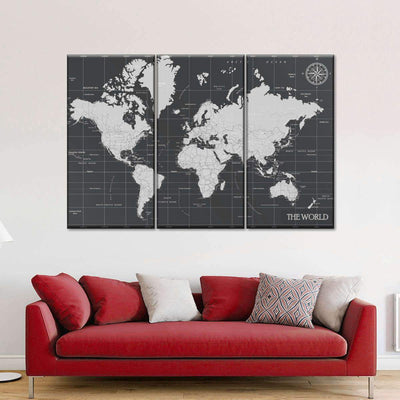 Oil Rubbed Bronze World Map Wood Style Vintage Retro Multi Canvas Wall Art Ideas, Multi Piece Panel Canvas Home Decor Housewarming Gift Ideas Framed Prints, Canvas
