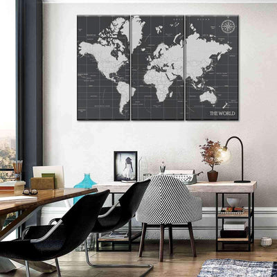 Oil Rubbed Bronze World Map Wood Style Vintage Retro Multi Canvas Wall Art Ideas, Multi Piece Panel Canvas Home Decor Housewarming Gift Ideas Framed Prints, Canvas
