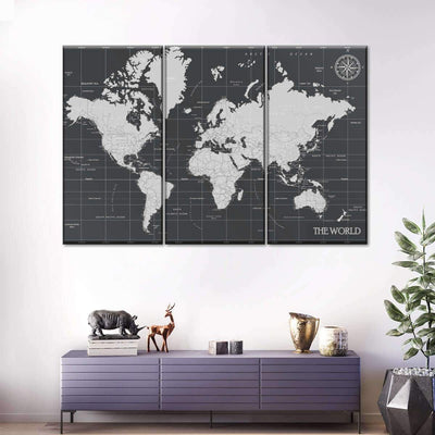 Oil Rubbed Bronze World Map Wood Style Vintage Retro Multi Canvas Wall Art Ideas, Multi Piece Panel Canvas Home Decor Housewarming Gift Ideas Framed Prints, Canvas