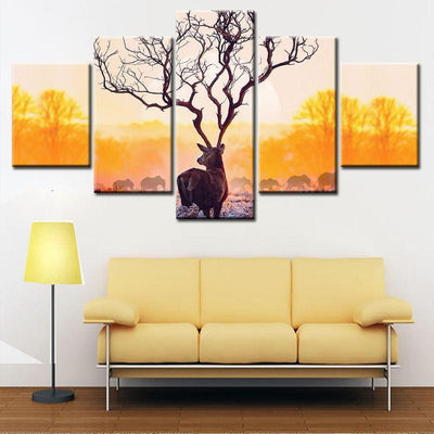 Branching Deer Antlers Wild Animals Multi Canvas Wall Art Ideas, Multi Piece Panel Canvas Home Decor Housewarming Gift Ideas Framed Prints, Canvas