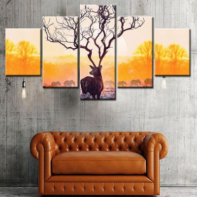 Branching Deer Antlers Wild Animals Multi Canvas Wall Art Ideas, Multi Piece Panel Canvas Home Decor Housewarming Gift Ideas Framed Prints, Canvas