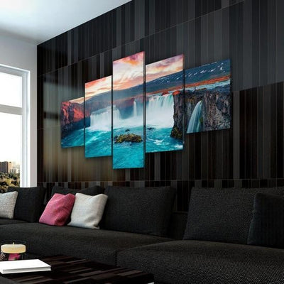 Azure Waterfall Country View Abstract Multi Canvas Wall Art Ideas, Multi Piece Panel Canvas Home Decor Housewarming Gift Ideas Framed Prints, Canvas