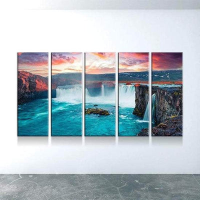 Azure Waterfall Country View Abstract Multi Canvas Wall Art Ideas, Multi Piece Panel Canvas Home Decor Housewarming Gift Ideas Framed Prints, Canvas