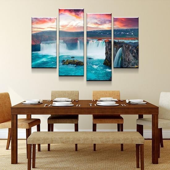 Azure Waterfall Country View Abstract Multi Canvas Wall Art Ideas, Multi Piece Panel Canvas Home Decor Housewarming Gift Ideas Framed Prints, Canvas