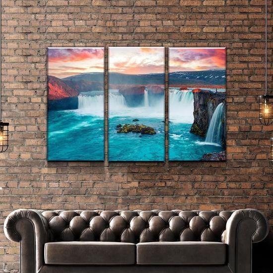 Azure Waterfall Country View Abstract Multi Canvas Wall Art Ideas, Multi Piece Panel Canvas Home Decor Housewarming Gift Ideas Framed Prints, Canvas