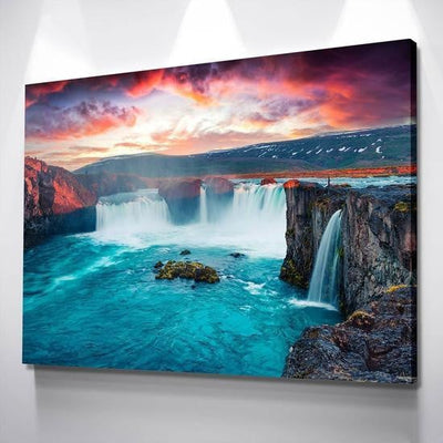 Azure Waterfall Country View Abstract Multi Canvas Wall Art Ideas, Multi Piece Panel Canvas Home Decor Housewarming Gift Ideas Framed Prints, Canvas