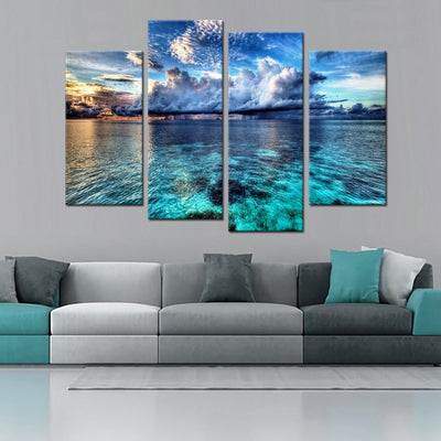 Tropical Waters Blue Ocean Beatiful Sea Natural Landscape Multi Canvas Wall Art Ideas, Multi Piece Panel Canvas Home Decor Housewarming Gift Ideas Framed Prints, Canvas
