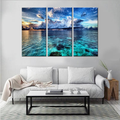 Tropical Waters Blue Ocean Beatiful Sea Natural Landscape Multi Canvas Wall Art Ideas, Multi Piece Panel Canvas Home Decor Housewarming Gift Ideas Framed Prints, Canvas