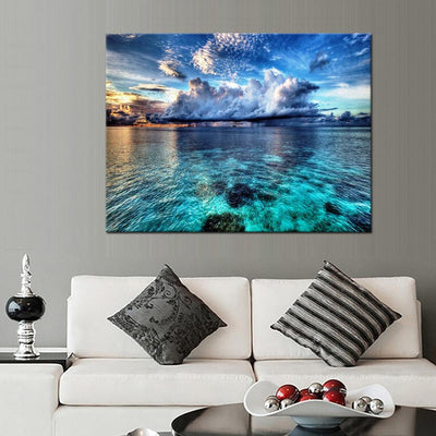 Tropical Waters Blue Ocean Beatiful Sea Natural Landscape Multi Canvas Wall Art Ideas, Multi Piece Panel Canvas Home Decor Housewarming Gift Ideas Framed Prints, Canvas