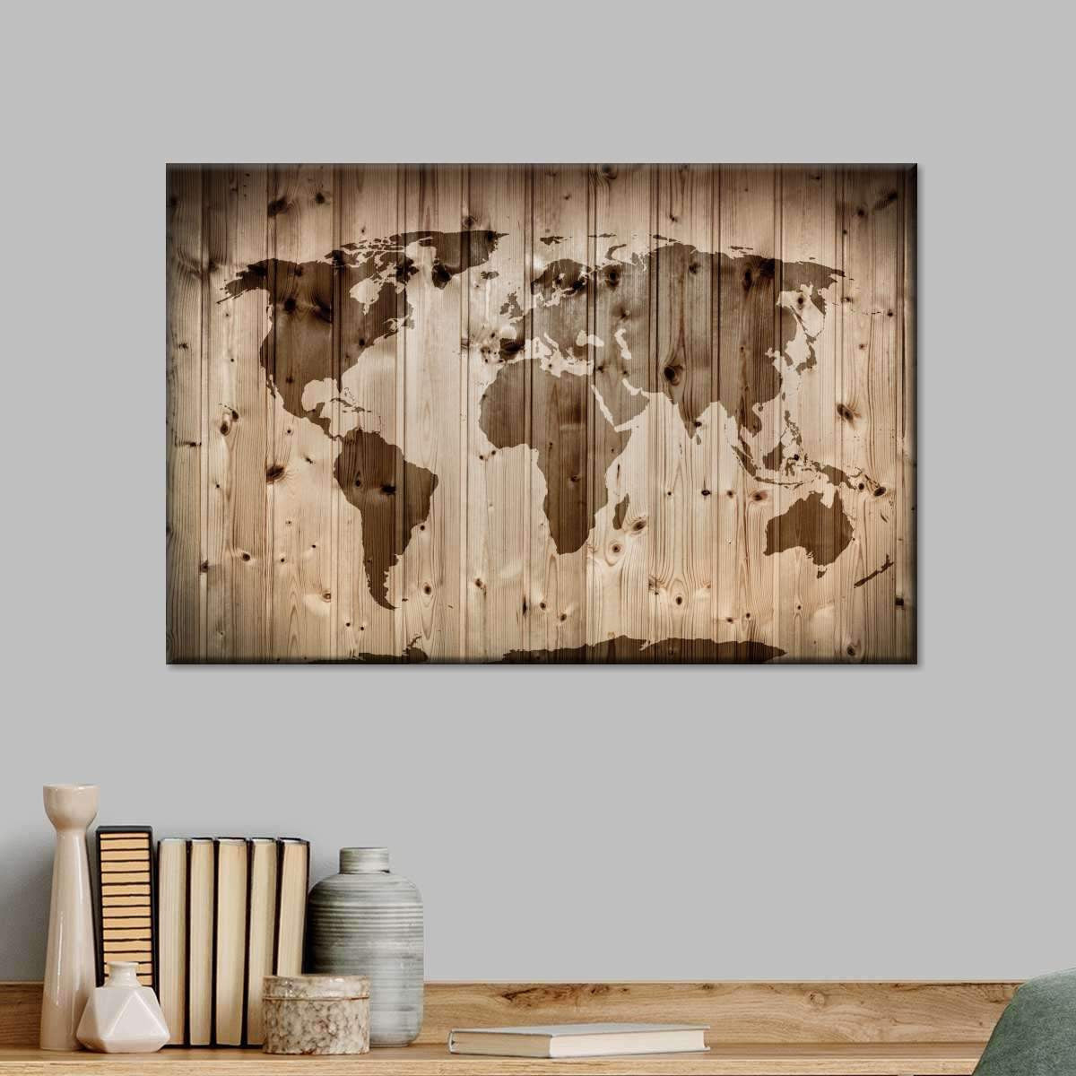 Vintage Retro Wooden Style World Map Multi Canvas Wall Art Ideas, Multi Piece Panel Canvas Home Decor Housewarming Gift Ideas Framed Prints, Canvas