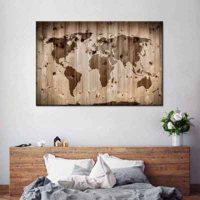 Vintage Retro Wooden Style World Map Multi Canvas Wall Art Ideas, Multi Piece Panel Canvas Home Decor Housewarming Gift Ideas Framed Prints, Canvas