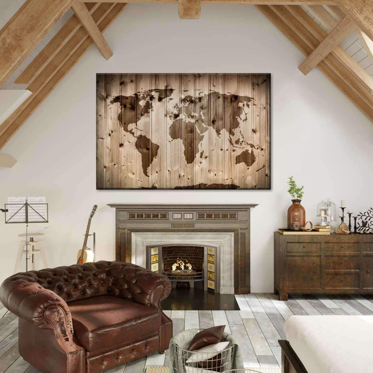 Vintage Retro Wooden Style World Map Multi Canvas Wall Art Ideas, Multi Piece Panel Canvas Home Decor Housewarming Gift Ideas Framed Prints, Canvas