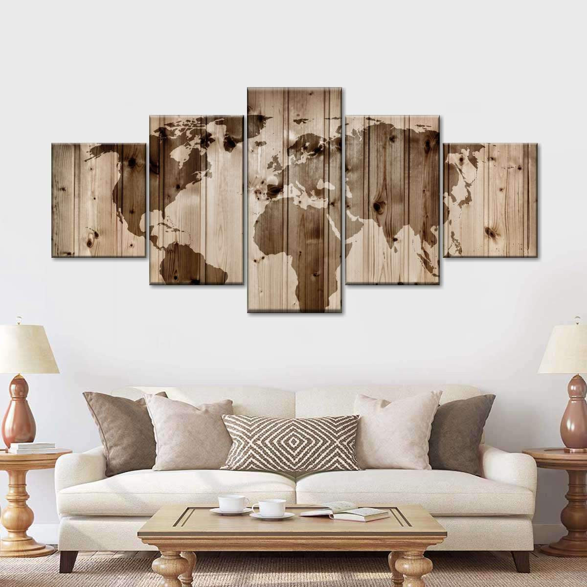 Vintage Retro Wooden Style World Map Multi Canvas Wall Art Ideas, Multi Piece Panel Canvas Home Decor Housewarming Gift Ideas Framed Prints, Canvas
