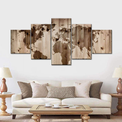 Vintage Retro Wooden Style World Map Multi Canvas Wall Art Ideas, Multi Piece Panel Canvas Home Decor Housewarming Gift Ideas Framed Prints, Canvas