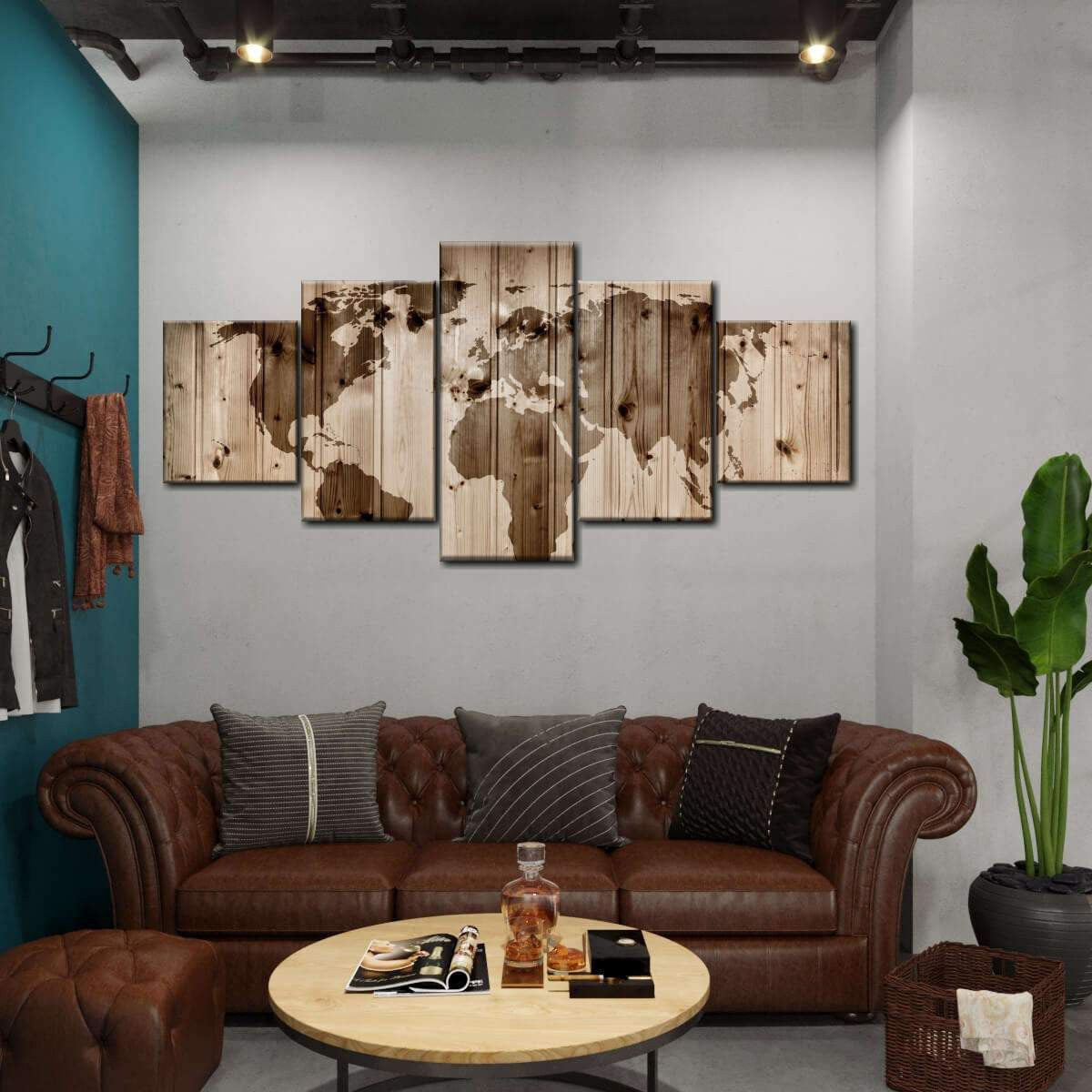 Vintage Retro Wooden Style World Map Multi Canvas Wall Art Ideas, Multi Piece Panel Canvas Home Decor Housewarming Gift Ideas Framed Prints, Canvas