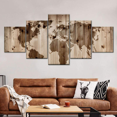 Vintage Retro Wooden Style World Map Multi Canvas Wall Art Ideas, Multi Piece Panel Canvas Home Decor Housewarming Gift Ideas Framed Prints, Canvas