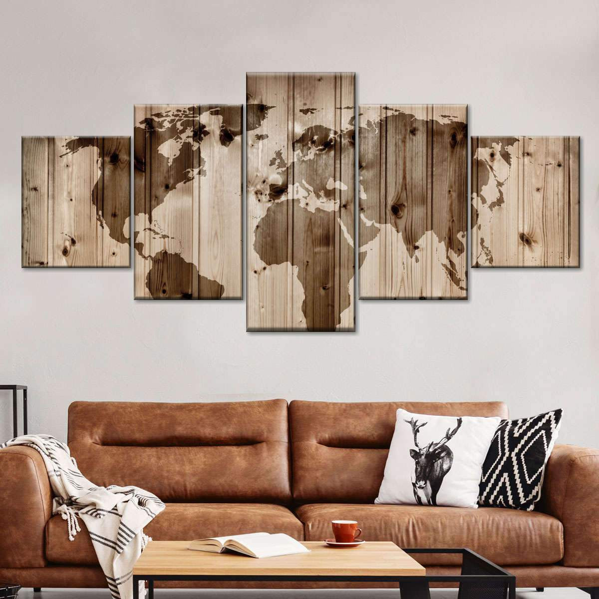 Vintage Retro Wooden Style World Map Multi Canvas Wall Art Ideas, Multi Piece Panel Canvas Home Decor Housewarming Gift Ideas Framed Prints, Canvas