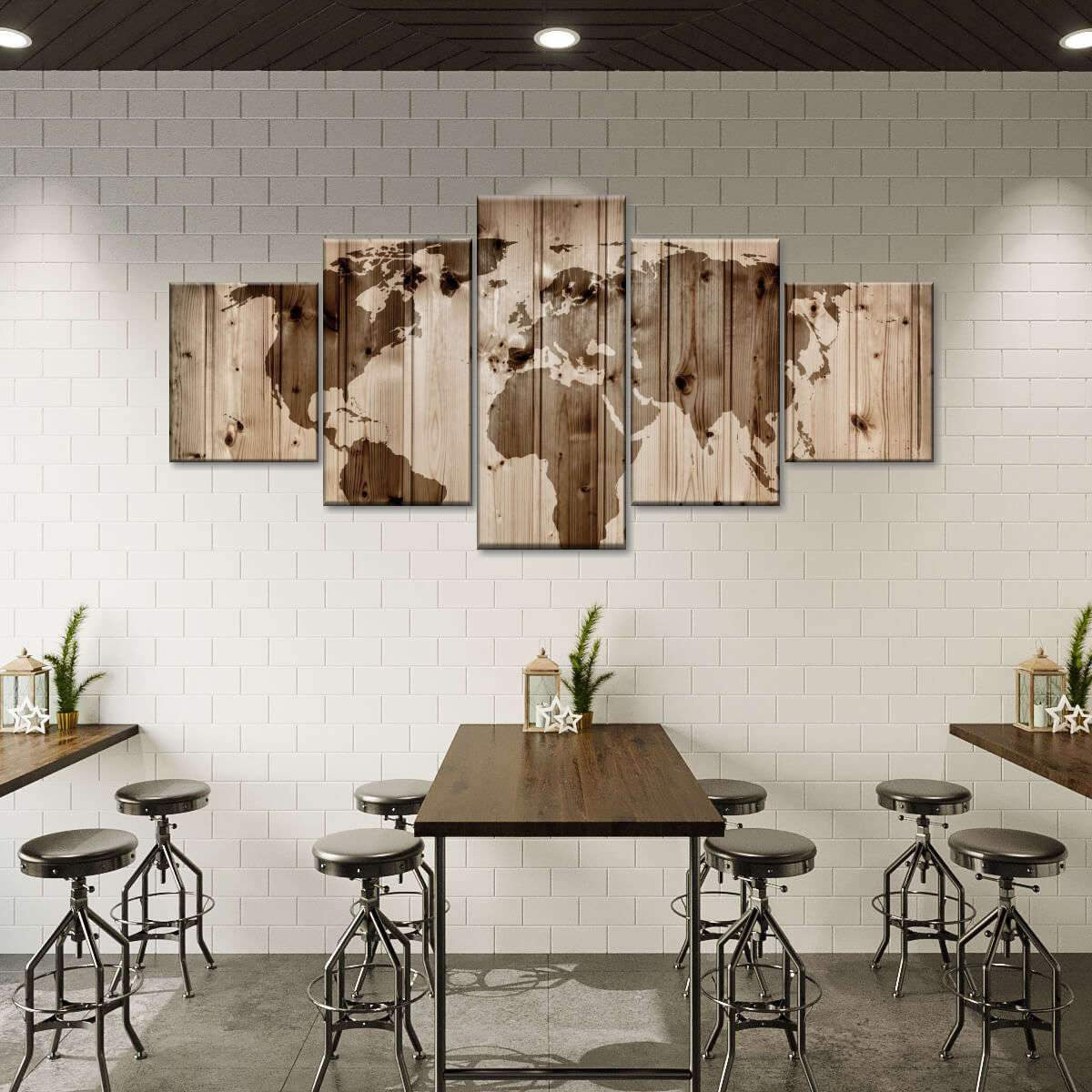 Vintage Retro Wooden Style World Map Multi Canvas Wall Art Ideas, Multi Piece Panel Canvas Home Decor Housewarming Gift Ideas Framed Prints, Canvas