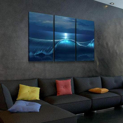 Moonlit Wave Blue Sea Multi Canvas Wall Art Ideas, Multi Piece Panel Canvas Home Decor Housewarming Gift Ideas Framed Prints, Canvas