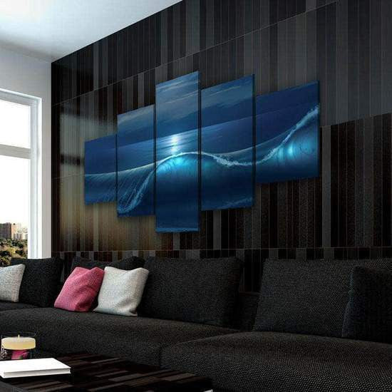 Moonlit Wave Blue Sea Multi Canvas Wall Art Ideas, Multi Piece Panel Canvas Home Decor Housewarming Gift Ideas Framed Prints, Canvas