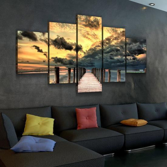 Sunset at the Pier Sunset Multi Canvas Wall Art Ideas, Multi Piece Panel Canvas Home Decor Housewarming Gift Ideas Framed Prints, Canvas