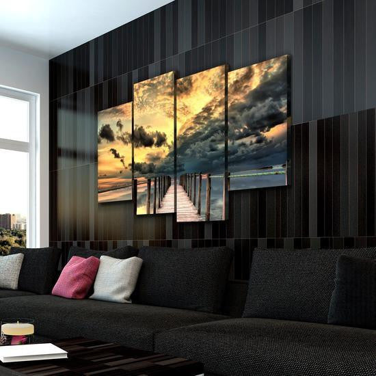 Sunset at the Pier Sunset Multi Canvas Wall Art Ideas, Multi Piece Panel Canvas Home Decor Housewarming Gift Ideas Framed Prints, Canvas