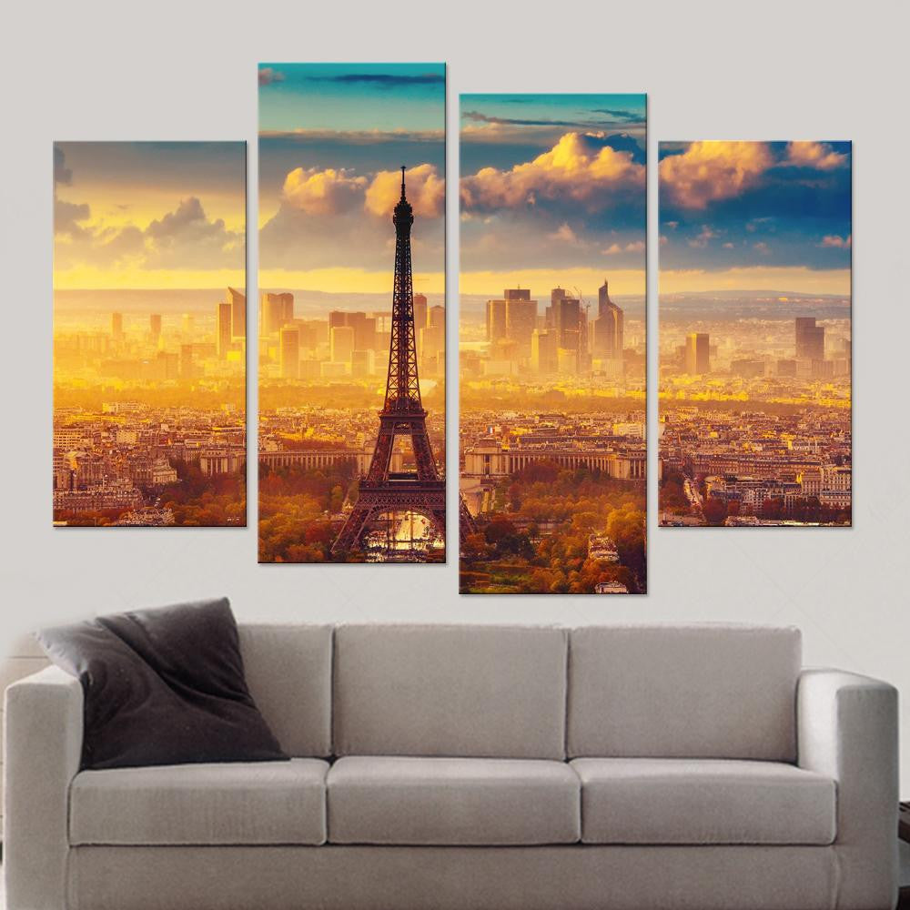 Parisian Sunset Eiffel Tower Vintage Graphic Eiffel Tower Multi Canvas Wall Art Ideas, Multi Piece Panel Canvas Home Decor Housewarming Gift Ideas Framed Prints, Canvas