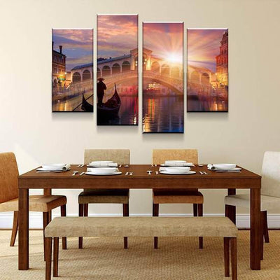 Sunset Gondola Ride Multi Canvas Wall Art Ideas, Multi Piece Panel Canvas Home Decor Housewarming Gift Ideas Framed Prints, Canvas