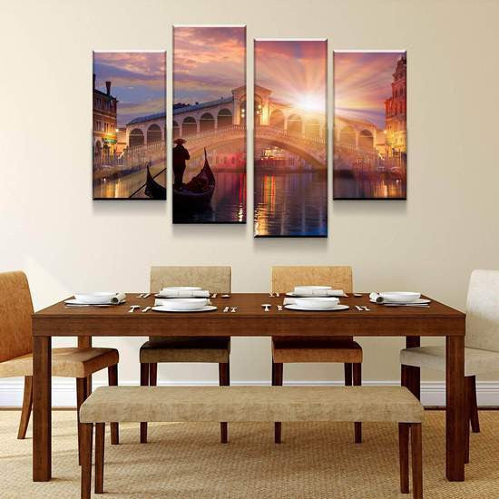 Sunset Gondola Ride Multi Canvas Wall Art Ideas, Multi Piece Panel Canvas Home Decor Housewarming Gift Ideas Framed Prints, Canvas