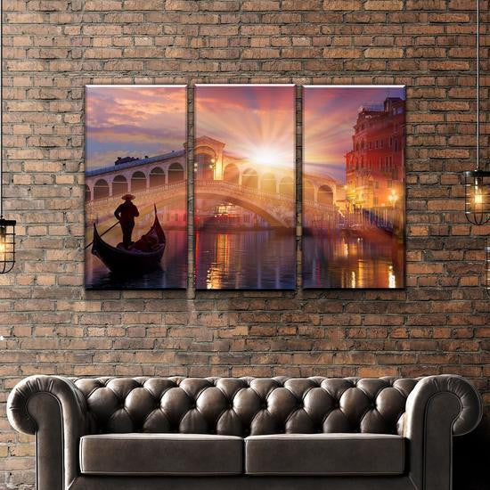 Sunset Gondola Ride Multi Canvas Wall Art Ideas, Multi Piece Panel Canvas Home Decor Housewarming Gift Ideas Framed Prints, Canvas
