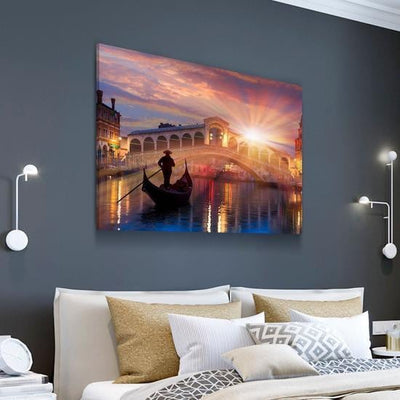 Sunset Gondola Ride Multi Canvas Wall Art Ideas, Multi Piece Panel Canvas Home Decor Housewarming Gift Ideas Framed Prints, Canvas