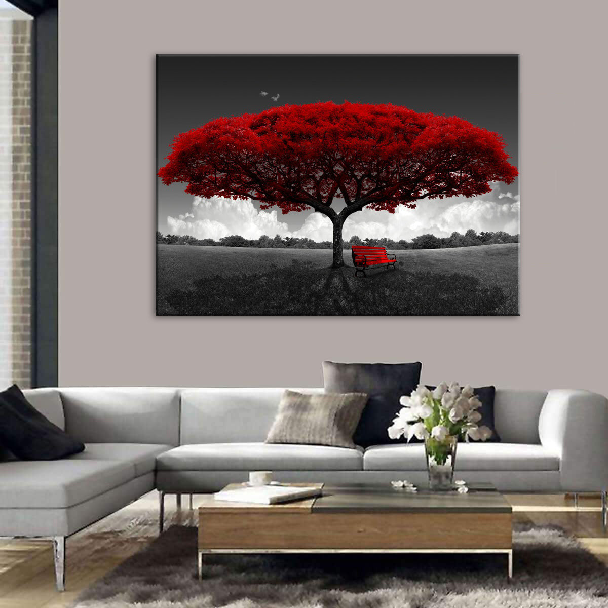 Natural Landscape Branching Red Tree Multi Canvas Wall Art Ideas, Multi Piece Panel Canvas Home Decor Housewarming Gift Ideas Framed Prints, Canvas