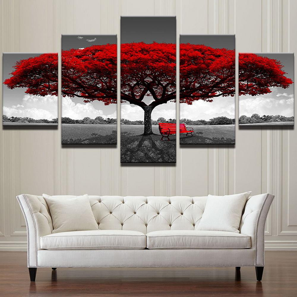 Natural Landscape Branching Red Tree Multi Canvas Wall Art Ideas, Multi Piece Panel Canvas Home Decor Housewarming Gift Ideas Framed Prints, Canvas