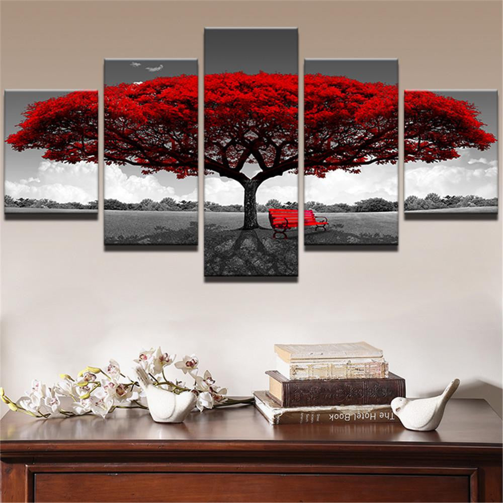 Natural Landscape Branching Red Tree Multi Canvas Wall Art Ideas, Multi Piece Panel Canvas Home Decor Housewarming Gift Ideas Framed Prints, Canvas