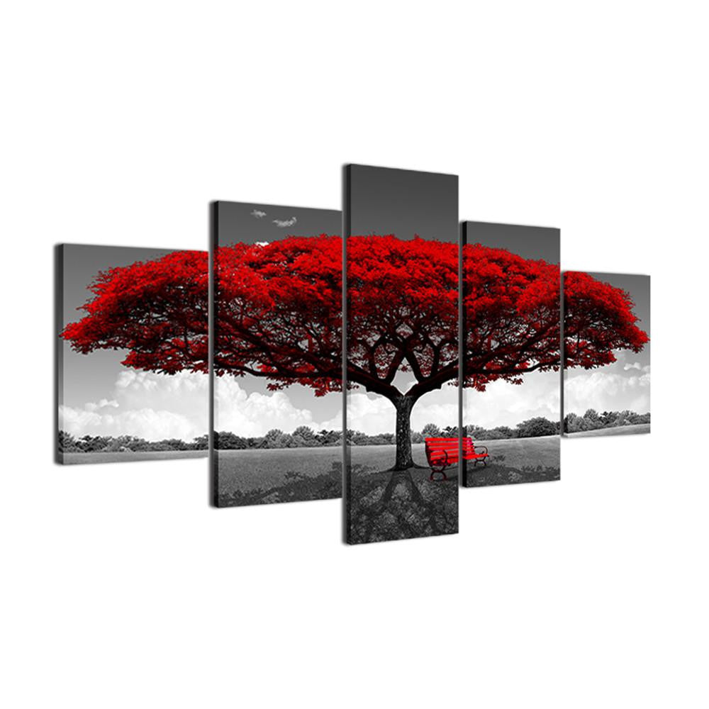 Natural Landscape Branching Red Tree Multi Canvas Wall Art Ideas, Multi Piece Panel Canvas Home Decor Housewarming Gift Ideas Framed Prints, Canvas