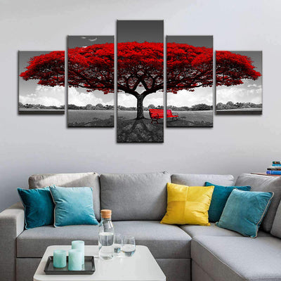 Natural Landscape Branching Red Tree Multi Canvas Wall Art Ideas, Multi Piece Panel Canvas Home Decor Housewarming Gift Ideas Framed Prints, Canvas