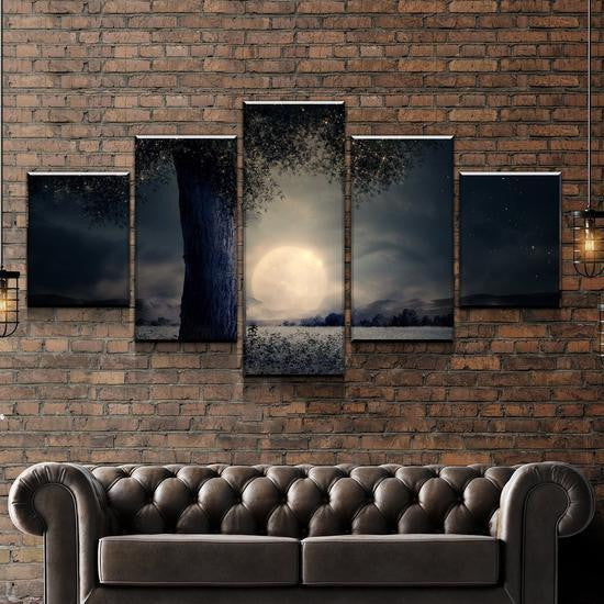 Natural Landscape Enchanting Full Moon Multi Canvas Wall Art Ideas, Multi Piece Panel Canvas Home Decor Housewarming Gift Ideas Framed Prints, Canvas