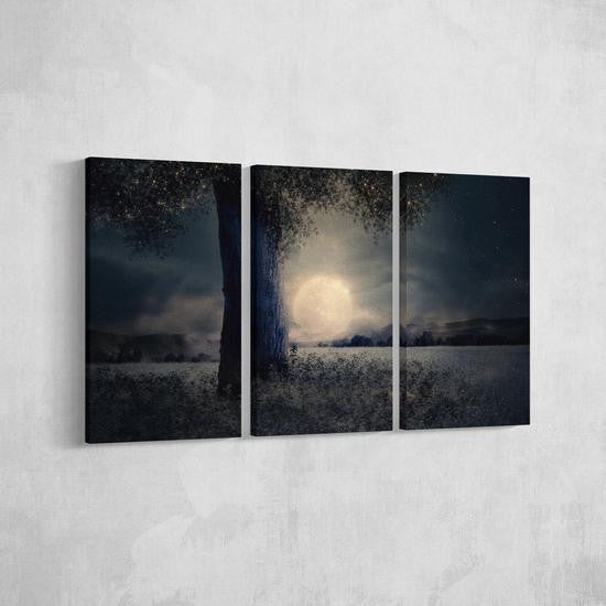 Natural Landscape Enchanting Full Moon Multi Canvas Wall Art Ideas, Multi Piece Panel Canvas Home Decor Housewarming Gift Ideas Framed Prints, Canvas
