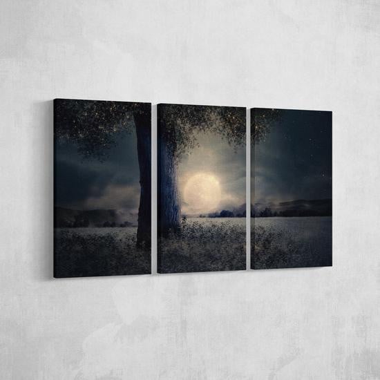 Natural Landscape Enchanting Full Moon Multi Canvas Wall Art Ideas, Multi Piece Panel Canvas Home Decor Housewarming Gift Ideas Framed Prints, Canvas