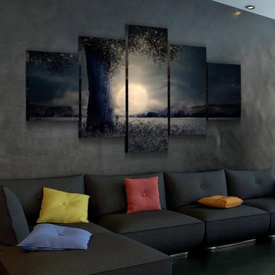 Natural Landscape Enchanting Full Moon Multi Canvas Wall Art Ideas, Multi Piece Panel Canvas Home Decor Housewarming Gift Ideas Framed Prints, Canvas