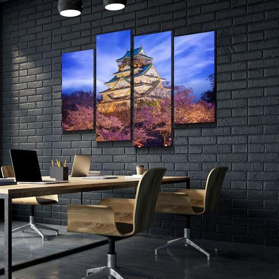 Secluded Japanese Castle Multi Canvas Wall Art Ideas, Multi Piece Panel Canvas Home Decor Housewarming Gift Ideas Framed Prints, Canvas
